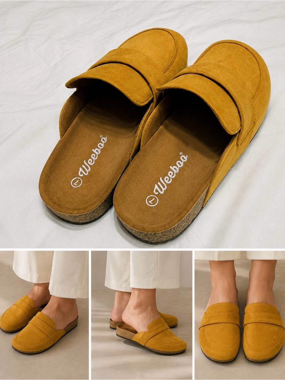 Weeboo® Mustard Suede Slip-On Mules for Women